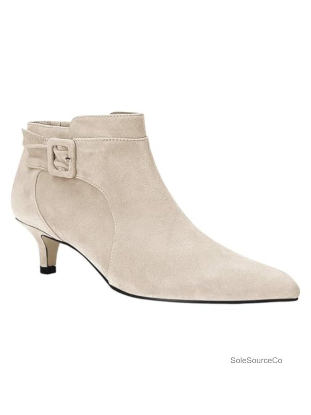 Womens Pointed Toe Ankle Boots Kitten Heels Faux Suede Booties Side Zipper